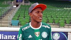 Yerry Mina, el d&iacute;a de su presentaci&oacute;n con el Palmeiras.