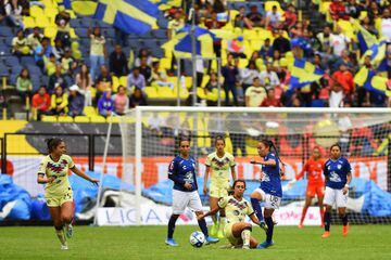 Durante el partido America vs Pachuca, correspondiente a la jornada 13 del Torneo Apertura 2019 de la Liga BBVA MX Femenil, en el Estadio Azteca el 30 de Septiembre de 2019.