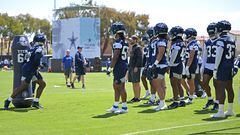 Dallas Cowboys players participate in drills on the first day of training camp