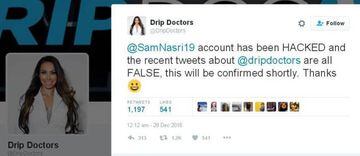 @dripdoctors confirm Samir Nasri's account hacked.
