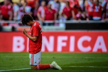 Where next? Benfica's midfielder Joao Felix kneels on the pitch during the Portuguese league football match between SL Benfica and Portimonense.