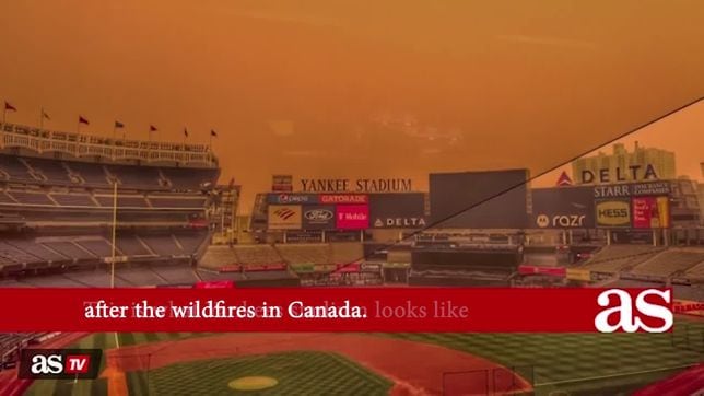 Yankee Stadium surrounded by haze from Canadian wildfires