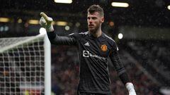 12 February 2022, United Kingdom, Manchester: Manchester United&#039;s goalkeeper David de Gea reacts during the English Premier League soccer match between Manchester United and Southampton at Old Trafford. Photo: Martin Rickett/PA Wire/dpa 12/02/2022 O