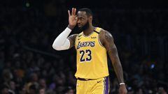 LOS ANGELES, CA - FEBRUARY 04: LeBron James #23 of the Los Angeles Lakers celebrates during action against the San Antonio Spurs during the second half at Staples Center on February 4, 2020 in Los Angeles, California. NOTE TO USER: User expressly acknowle