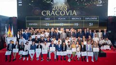 Foto de familia de los deportistas premiados en el COE tras Europeos de Cracovia 2023. IMAGEN: Jesús Álvarez Orihuela.