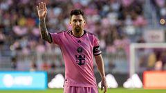 Inter Miami's Argentine forward #10 Lionel Messi waves during the MLS football match between Orlando City and Inter Miami FC at Chase Stadium in Fort Lauderdale, Florida, on March 2, 2024. (Photo by Chris ARJOON / AFP)