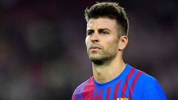 (FILES) In this file photo taken on October 30, 2021 Barcelona&#039;s Spanish defender Gerard Pique looks on during the Spanish League football match between FC Barcelona and Deportivo Alaves at the Camp Nou stadium in Barcelona. - The Spanish Football Fe
