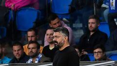 Valencia's Italian coach Gennaro Gattuso watches from the sidelines during the Spanish league football match between Real Sociedad and Valencia CF at the Anoeta stadium in San Sebastian on November 6, 2022. (Photo by ANDER GILLENEA / AFP)