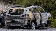 A burned car allegedly used by the perpetrators of the murder of the Russian pilot Maxim Kuzminov to escape the scene is parked outside the Spanish Civil Guard barracks, in El Campello, Spain, February 14, 2024. Alex Dominguez/Informacion.es/Handout via REUTERS    THIS IMAGE HAS BEEN SUPPLIED BY A THIRD PARTY NO THIRD PARTY SALES. NOT FOR USE BY REUTERS THIRD PARTY DISTRIBUTORS