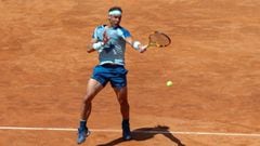 ROME, ITALY - MAY 11: Rafael Nadal of Spain plays a forehand to John Isner of USA in their 2nd Round Singles match on day three of the Internazionali BNL D&#039;Italia at Foro Italico on May 11, 2022 in Rome, Italy. (Photo by Paolo Bruno/Getty Images)