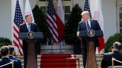 U.S. President Donald Trump holds a joint news conference with Poland&#039;s President Andrzej Duda in the Rose Garden at the White House in Washington.