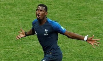 Pogba celebra el tercer gol de Francia.