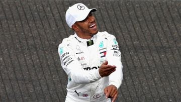 SPA, BELGIUM - AUGUST 25:  Pole position qualifier Lewis Hamilton of Great Britain and Mercedes GP celebrates in parc ferme during qualifying for the Formula One Grand Prix of Belgium at Circuit de Spa-Francorchamps on August 25, 2018 in Spa, Belgium.  (P