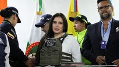 Aida Merlano, former Colombian congresswoman convicted of vote buying and fleeing from justice attends the identification review at the Criminal Investigation Directorate (DIJIN) after arriving in her country, in Bogota, Colombia March 10, 2023. REUTERS/Luisa Gonzalez