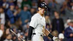 NEW YORK, NEW YORK - SEPTEMBER 25: Aaron Judge #99 of the New York Yankees heads to the plate in the fifth inning against the Boston Red Sox at Yankee Stadium on September 25, 2022 in the Bronx borough of New York City.   Elsa/Getty Images/AFP