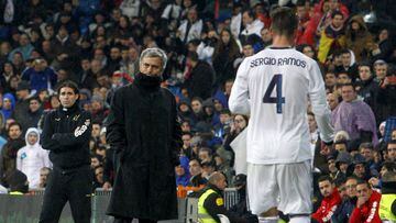 Jos&eacute; Mourinho y Sergio Ramos.  