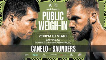 Cartel del pesaje del Canelo vs Saunders.