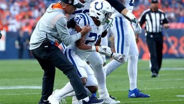 Indianapolis Colts' running back Nyheim Hines suffers head injury