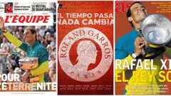 Portadas de L&#039;&Eacute;quipe, Sphera Sports y AS dedicadas a Rafa Nadal tras su decimocuarto t&iacute;tulo en Roland Garros.