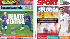 Portadas de los diarios Sport y Mundo Deportivo del d&iacute;a 15 de mayo de 2018.