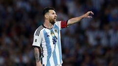 Soccer Football - World Cup - South American Qualifiers - Argentina v Uruguay - Estadio La Bombonera, Buenos Aires, Argentina - November 16, 2023 Argentina's Lionel Messi reacts REUTERS/Agustin Marcarian