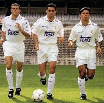 Luis Enrique, Míchel y Alkorta en su etapa en el Real Madrid.