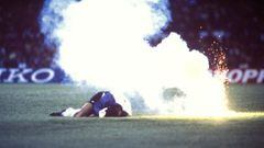In 1989, Chile keeper Roberto Rojas feigned injury when a flare was thrown onto the pitch during a World Cup qualifying match against Brazil. Television replays showed that the flare had not made contact with Rojas and the keeper subsequently admitted he 