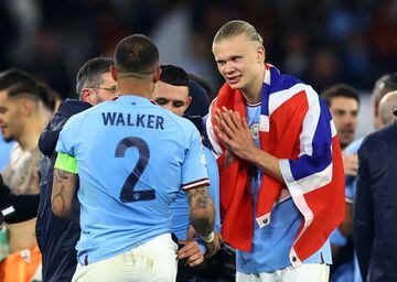 Demolition duo | Manchester City's Kyle Walker celebrates with Erling Braut Haaland after the match.
