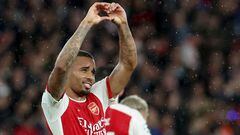 London (United Kingdom), 20/09/2023.- Gabriel Jesus of Arsenal celebrates after scoring his team's third goal during the UEFA Champions League Group B match between Arsenal London and PSV Eindhoven in London, Britain, 20 September 2023. (Liga de Campeones, Reino Unido, Londres) EFE/EPA/NEIL HALL
