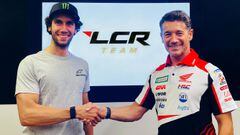 Álex Rins y Lucio Cecchinello, en el anuncio del fichaje del piloto por el LCR Honda.