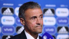 FRANKFURT AM MAIN, GERMANY - OCTOBER 09: Luis Enrique, Head Coach of Spain is interviewed following the UEFA EURO 2024 qualifying round draw at Messe Frankfurt on October 09, 2022 in Frankfurt am Main, Germany. (Photo by Boris Streubel - UEFA/UEFA via Getty Images)