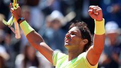 EPA6357. PAR&Iacute;S (FRANCIA), 07/06/2019.- El tenista espa&ntilde;ol Rafa Nadal celebra su pase a la final de Roland Garros tras derrotar al suizo Roger Federer por 6-3, 6-4 y 6-2, este viernes, en Par&iacute;s, Francia. EFE/ Srdjan Suki