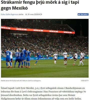 El medio islandés contó la crónica del partido, mientras resaltó las actuaciones de Marco Fabián y Miguel Layún. 