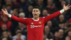 Soccer Football - Champions League - Round of 16 Second Leg - Manchester United v Atletico Madrid - Old Trafford, Manchester, Britain - March 15, 2022 Manchester United&#039;s Cristiano Ronaldo reacts REUTERS/Phil Noble
