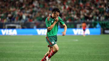 CHARLOTTE, NORTH CAROLINA - OCTOBER 14: Hirving Lozano #22 of M�xico reacts after scoring a goal during the second half of their match against Ghana at Bank of America Stadium on October 14, 2023 in Charlotte, North Carolina.   Jared C. Tilton/Getty Images/AFP (Photo by Jared C. Tilton / GETTY IMAGES NORTH AMERICA / Getty Images via AFP)