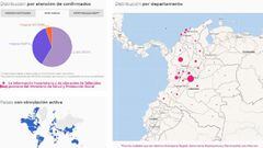 Mapa del coronavirus por departamentos en Colombia. Casos y muertes del viernes 12 de marzo de 2021. Hay 31.105 casos activos de COVID-19 hasta la fecha