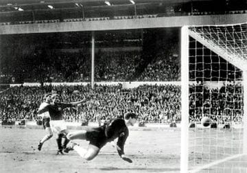 The controversial Geoff Hurst goal in the 1966 World Cup final against Germany.