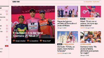 La Gazzetta dello Sport recogi&oacute; en su edici&oacute;n digital la victoria de Tom Dumoulin en el Giro.