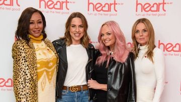 Las cuatro Spice Girls, Melanie Brown, Melanie Chisholm, Emma Bunton y Geri Horner, durante su visita al programa de radio &quot;Heart Breakfast&quot;,