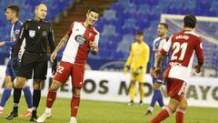 Santi Mina celebra el gol anotado ante el Ebro.