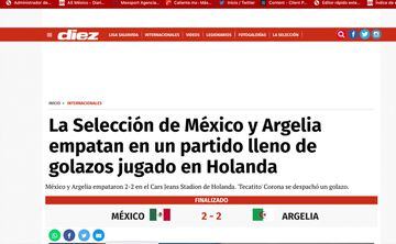 Las portadas internacionales del empate entre México y Argelia