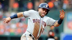 Jul 21, 2017; Baltimore, MD, USA; Houston Astros second baseman Jose Altuve (27) rounds the bases while scoring a run in the first inning against the Baltimore Orioles at Oriole Park at Camden Yards. Mandatory Credit: Evan Habeeb-USA TODAY Sports