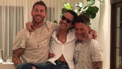 Sergio Ramos, Marc Anthony y Alejandro Sanz en Miami el 31 de julio de 2018