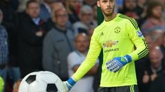 Manchester United's David de Gea catches an inflatable ball during the Premier League match between West Ham United and Manchester United.