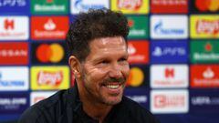 In this handout photo released by UEFA, Atletico Madrid&#039;s Argentinian coach Diego Simeone smiles during a press conference at the Jose Alvalade stadium in Lisbon on August 12, 2020 on the eve of the UEFA Champions League quarter-final football match 
