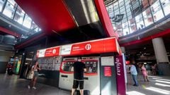 MADRID, SPAIN - AUGUST 26: A traveler takes a ticket from one of the ticket vending machines, at Atocha station, on August 26, 2022, in Madrid, Spain. The new free pass for Renfe users and high-speed multi-journey tickets with a 50% discount, approved as part of the anti-crisis decree to combat the consequences of the war in Ukraine and high energy prices, have been available for purchase since August 24. The passes, valid for travel between September 1 and December 31, 2022, can be obtained through the Renfe Cercanias mobile app, and at ticket offices and self-sale machines at stations. (Photo By Ricardo Rubio/Europa Press via Getty Images)