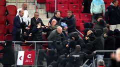 Video shows West Ham players leaping into the crowd to save family members from attacks by AZ Alkmaar supporters after their Europa League Conference match.