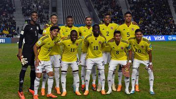 Jugadores de la Selección Colombia Sub 20 en un partido del Mundial Sub 20.