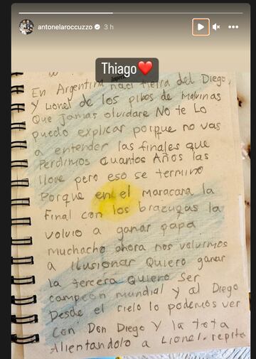 Thiago Messi writes out lyrics to popular song supporting Argentina ahead of World Cup final against France