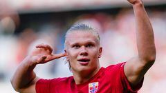 Soccer Football - UEFA Nations League - Group H - Norway v Sweden - Ullevaal Stadion, Oslo, Norway - June 12, 2022 Norway's Erling Braut Haaland celebrates scoring their first goal   Beate Oma Dahlee/NTB via REUTERS    ATTENTION EDITORS - THIS IMAGE WAS PROVIDED BY A THIRD PARTY. NORWAY OUT. NO COMMERCIAL OR EDITORIAL SALES IN NORWAY.